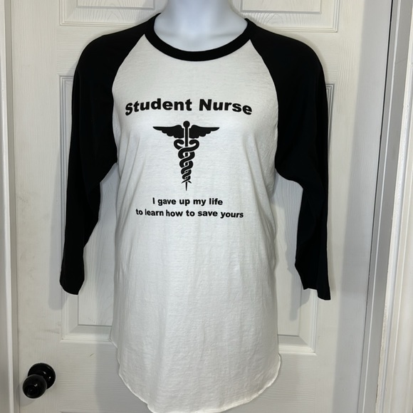 Student Nurse Black and White Nursing Student 3/4th Sleeve Baseball T-Shirt - Picture 1 of 1